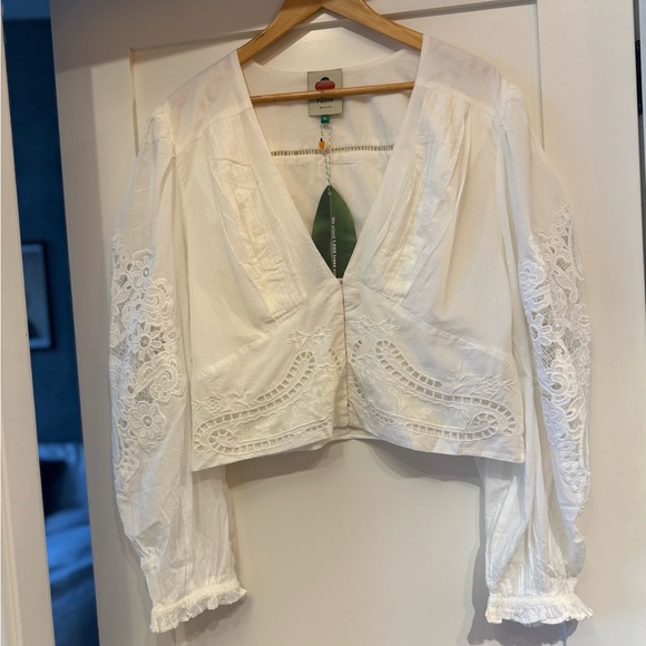 FARM Rio Tops - NWT Farm Rio Anthropologie Off-white Long-Sleeve Lace Top XL